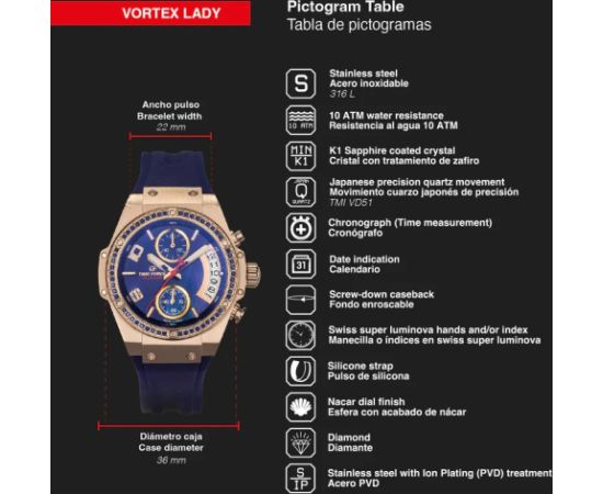 TIME FORCE Vortex Lady TF5039LRS-N03 Rokas pulksteņi 