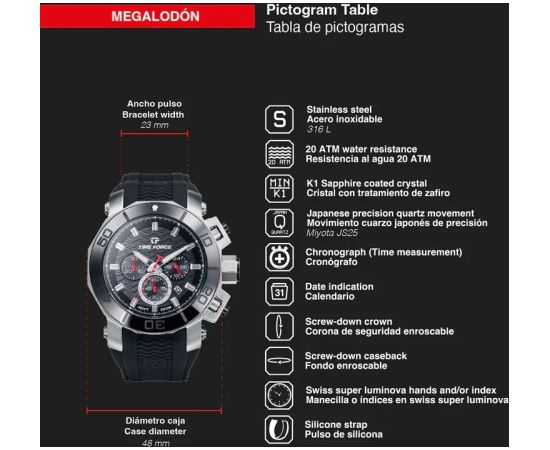 TIME FORCE Megalodón TF5019MAN-01 Rokas pulksteņi 