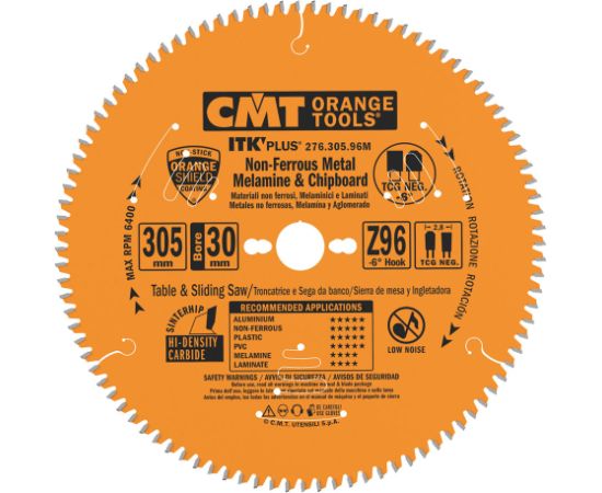 Griešanas disks alumīnijam CMT 276; 305x2,8x30; Z96; -6° Zāģripas