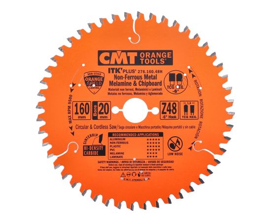 Griešanas disks alumīnijam CMT 276; 160x1,8x20; Z48; -6° Zāģripas
