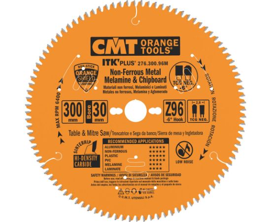 Griešanas disks alumīnijam CMT 276; 300x2,8x30; Z96; -6° Zāģripas