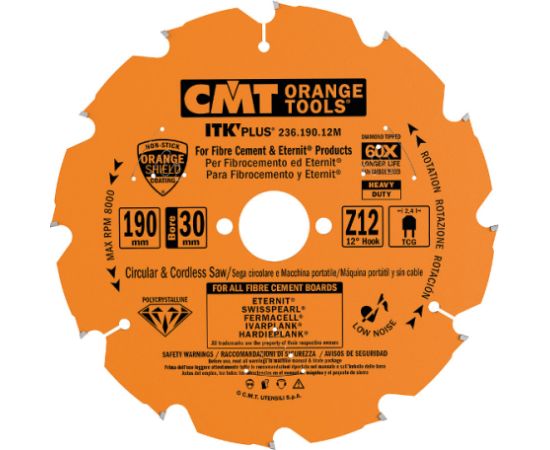 Griešanas disks kokam CMT 236; 190x2,4x30; Z12; 12° Zāģripas