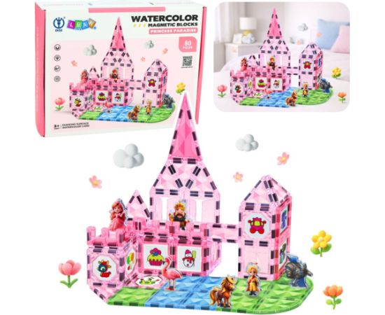 Leantoys Klocki Magnetyczne Z Figurkami Farby Karty Do Malowania Różowe 80 el. Конструкторы