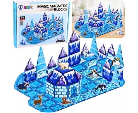 Leantoys Klocki Magnetyczne Lodowa Kraina Figurki Zwierząt Niebieskie 94 el. Конструкторы