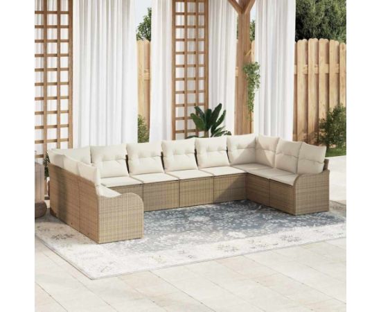 vidaXL Zestaw sof ogrodowych , 10 części, z beżowymi poduszkami Dārza mēbeļu komplekti