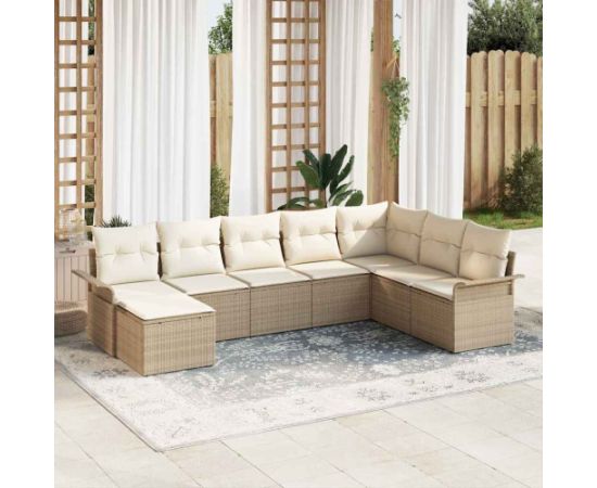 vidaXL Zestaw sof ogrodowych 8-częściowy z poduszkami - beżowy rattan, poliwęglanowy Dārza mēbeļu komplekti