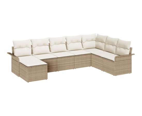 vidaXL Zestaw sof ogrodowych 8-częściowy z poduszkami - beżowy rattan, poliwęglanowy Dārza mēbeļu komplekti