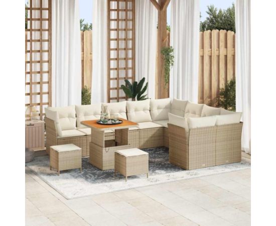 vidaXL Zestaw sof ogrodowych 12-częściowy z poduszkami w kolorze beżowym z rattanu akacjowego. Dārza mēbeļu komplekti