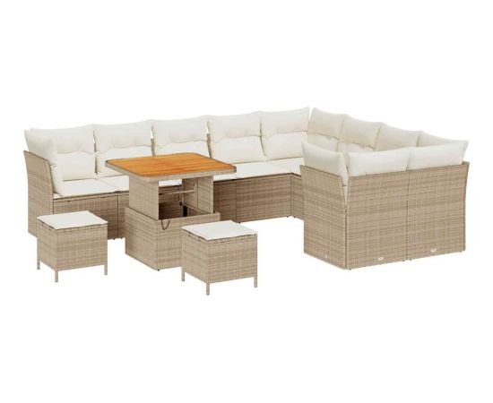 vidaXL Zestaw sof ogrodowych 12-częściowy z poduszkami w kolorze beżowym z rattanu akacjowego. Dārza mēbeļu komplekti