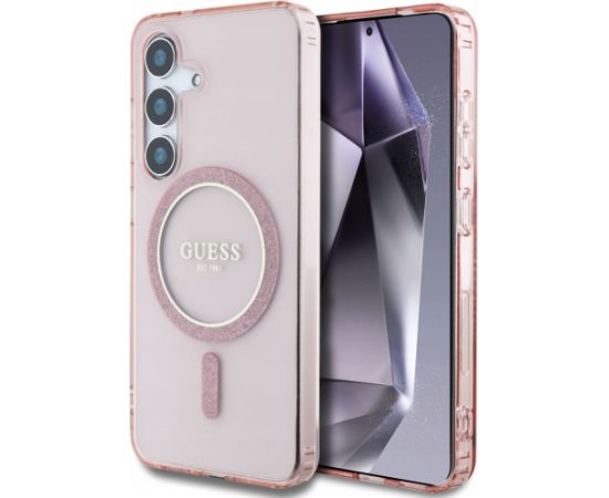 Guess Glitter Circle Classic Logo MagSafe Aizsargapvalks Priekš Samsung Galaxy S25 Neoriģinālie Maciņi