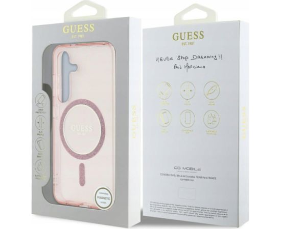Guess Glitter Circle Classic Logo MagSafe Aizsargapvalks Priekš Samsung Galaxy S25 Neoriģinālie Maciņi