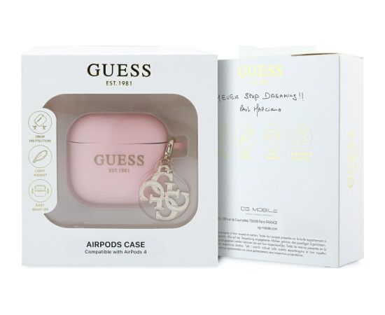 Guess GUA4LECG4P AirPods 4 maciņš rozā Silikona 4G Charm Austiņas