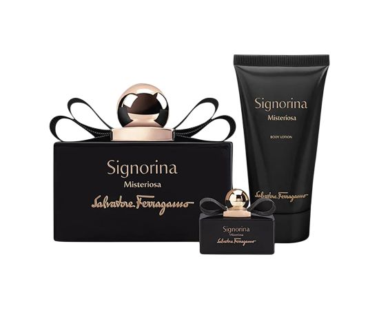 Set Salvatore Ferragamo: Signorina Misteriosa, Eau De Parfum, For Women, 50 ml + Signorina Misteriosa, Eau De Parfum, For Women, 5 ml + Signorina Misteriosa, Moisturizing, Body Lotion, 50 ml Dāvanu komplekti