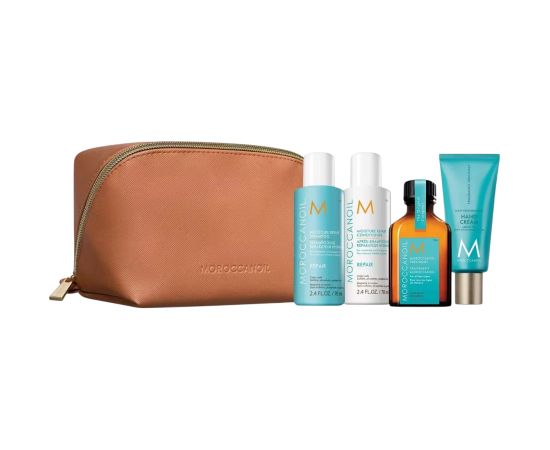 Set Moroccanoil: Repair, Paraben-Free, Hair Shampoo, For Moisturizing, 70 ml + Repair, Paraben-Free, Hair Conditioner, For Moisturizing, 70 ml + Hydration, Hair Oil Treatment, Hydrating, 25 ml + Fragrance Originale, Hyaluronic Acid, Nourishing, Hand Cream Matu kopšana