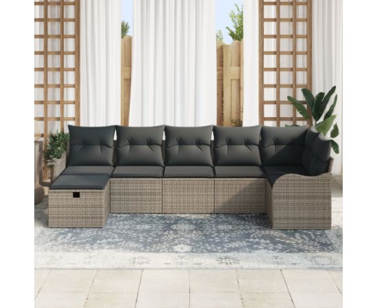 vidaXL Zestaw sof ogrodowych , 7 części, z poduszkami, szary polirattan Dārza mēbeļu komplekti