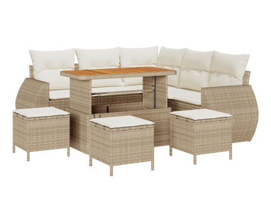 Zestaw Sofy Ogrodowej vidaXL 9-częściowy z Poduszkami Beżowy Poly Rattan Akacja Dārza mēbeļu komplekti