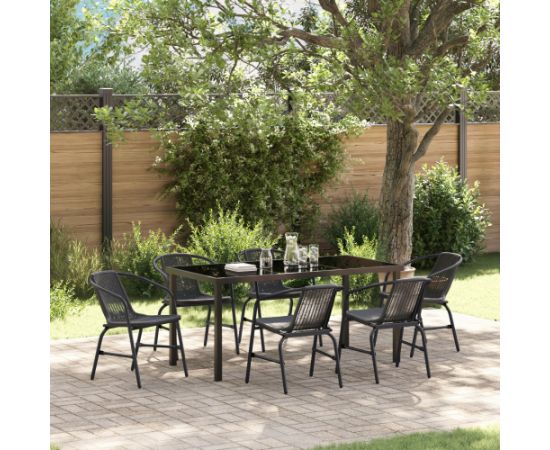 vidaXL Zestaw mebli ogrodowych w 7 części z czarnym rattanem Dārza mēbeļu komplekti