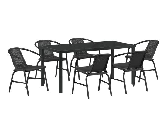 vidaXL Zestaw mebli ogrodowych w 7 części z czarnym rattanem Dārza mēbeļu komplekti