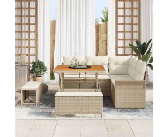 vidaXL Zestaw sof ogrodowych w kolorze beżowym z poduszkami, z akacjowego rattanu Dārza mēbeļu komplekti