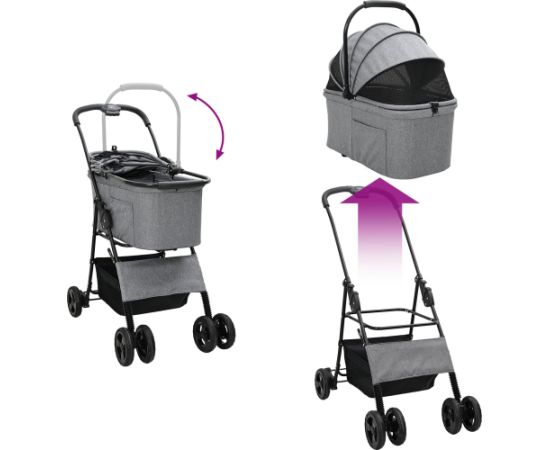 vidaXL Składany wózek dla zwierząt Z regulacją Szary 81 x 47 x 99 cm Suņu un kaķu transport somas
