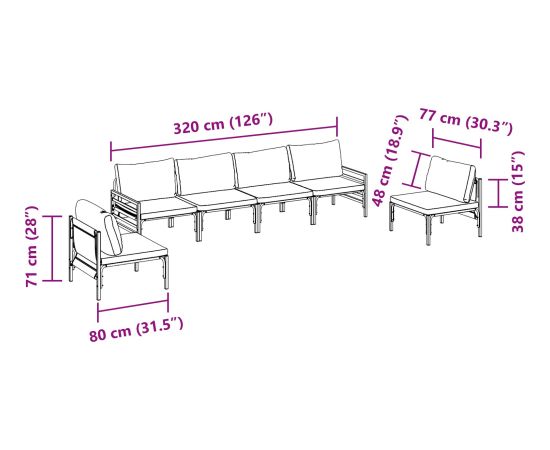 vidaXL Zestaw Sof na Ogród 6 pcs Antracyt Stal Dārza mēbeļu komplekti