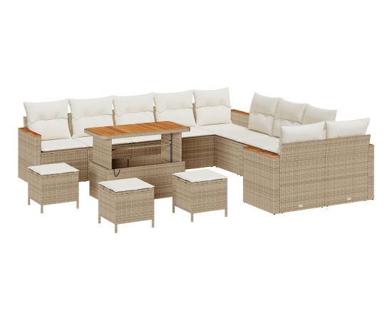 Zestaw Sof Ogrodowych vidaXL 14 Części z Poduszkami Beżowy Polirattan Akacja Dārza mēbeļu komplekti