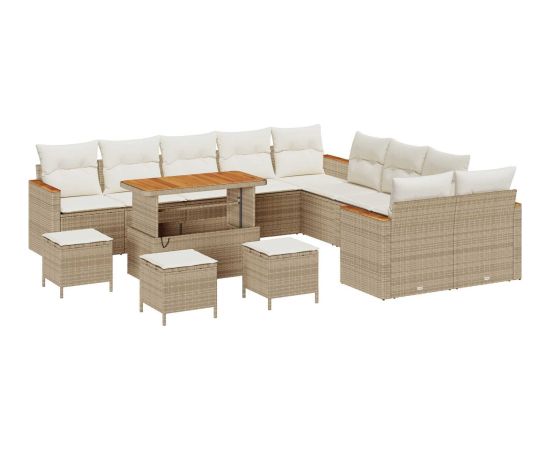Vidaxl 13-elementowy zestaw sof ogrodowych z poduszkami Beżowy Polirattan Akacja Dārza mēbeļu komplekti