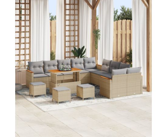 Vidaxl 14-częściowy zestaw sof ogrodowych z poduszkami beżowy polirattan akacja Dārza mēbeļu komplekti
