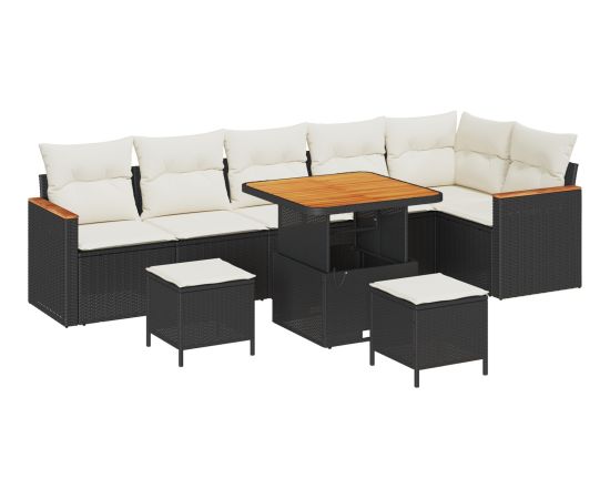Zestaw sofy ogrodowej vidaXL 9 elementów z poduszkami czarny polirattan akacja Dārza mēbeļu komplekti