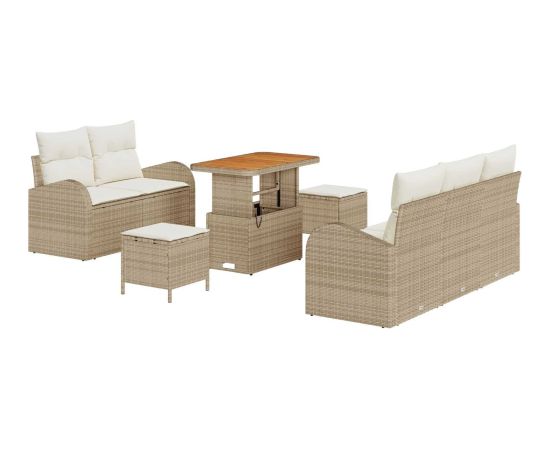 vidaXL 8-częściowy Zestaw Sof Ogrodowych z Poduszkami Beżowy Polirattan Akacja Dārza mēbeļu komplekti