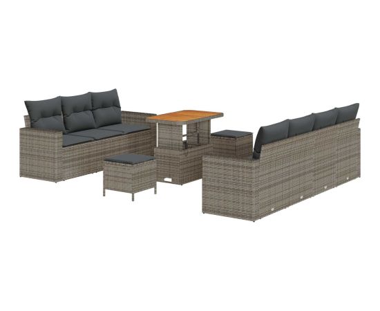 Vidaxl Zestaw 10 częściowy sof ogrodowych z poduszkami szary rattanu poliesterowego acacia Dārza mēbeļu komplekti