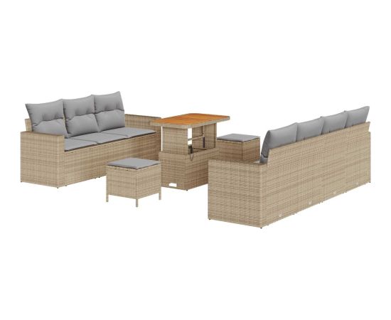 Zestaw ogrodowy vidaXL 10 elementów z poduszkami Beżowy Poli Rattan Akacja Dārza mēbeļu komplekti