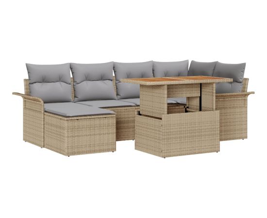 Vidaxl Zestaw 7 częściowy z poduszkami ogrodowymi Beżowy polirattan Dārza mēbeļu komplekti