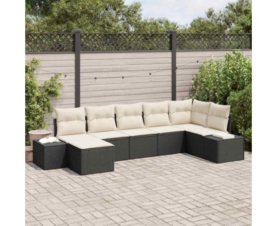 vidaXL Zestaw Sof na Ogród z poduszką 7 pcs Czarny Rattan PE Dārza mēbeļu komplekti
