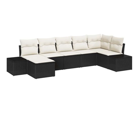 vidaXL Zestaw Sof na Ogród z poduszką 7 pcs Czarny Rattan PE Dārza mēbeļu komplekti