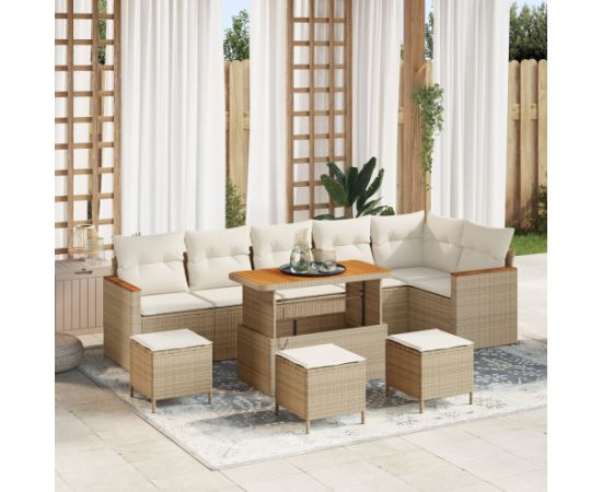 Vidaxl Zestaw 10 elementów sof ogrodowych z poduszkami Beżowy Polirattan Akacja Dārza mēbeļu komplekti