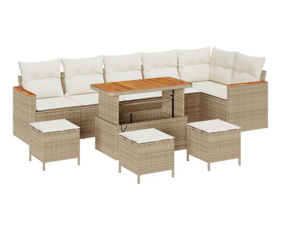 Vidaxl Zestaw 10 elementów sof ogrodowych z poduszkami Beżowy Polirattan Akacja Dārza mēbeļu komplekti