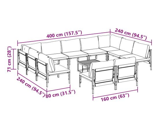 vidaXL Zestaw Sof na Ogród 12 pcs Antracytowy Stal Dārza mēbeļu komplekti