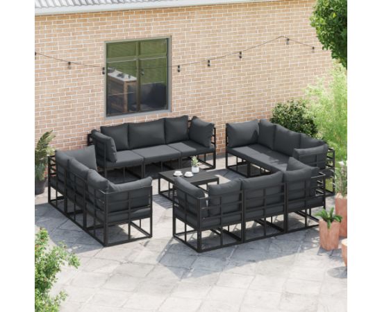 vidaXL Zestaw Sof na Ogród 12 pcs Czarny 213 x 71.5 x 71 cm Aluminium Dārza mēbeļu komplekti
