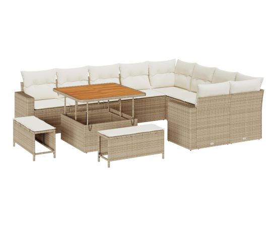 vidaXL 12-częściowy Zestaw Sof Ogrodowych z Poduszkami Beżowy Rattan Akacja Dārza mēbeļu komplekti