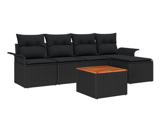 vidaXL 6-częściowy zestaw sof ogrodowych z poduszkami czarny poli rattan akacja Dārza mēbeļu komplekti