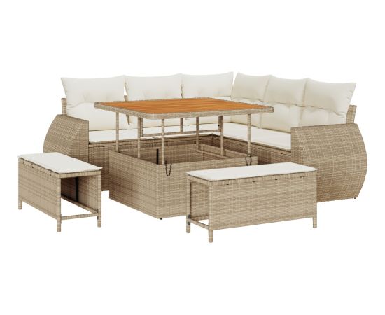 vidaXL 8-częściowy Zestaw Sof Ogrodowych z Poduszkami Beżowy Rattan Poli Dārza mēbeļu komplekti