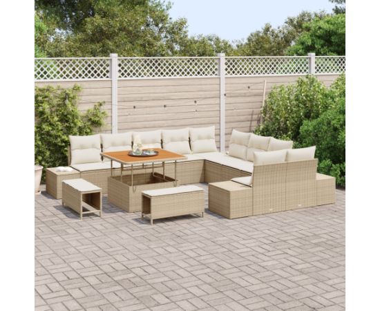 Zestaw sof ogrodowych vidaXL 13-elementowy z poduszkami beżowy polirattan Dārza mēbeļu komplekti