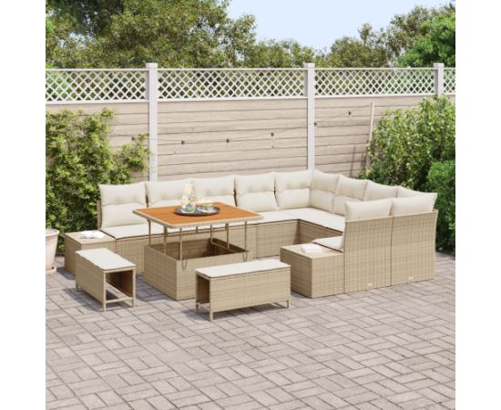 vidaXL 12 Częściowy Zestaw Sof Ogrodowych z Poduszkami Beżowy Poli Rattan Akacja Dārza mēbeļu komplekti