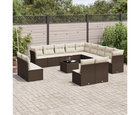 vidaXL 14-cz. zestaw mebli ogrodowych z poduszkami, brązowy polirattan Dārza mēbeļu komplekti