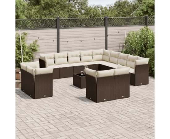 vidaXL 14-cz. zestaw mebli ogrodowych z poduszkami, brązowy polirattan Dārza mēbeļu komplekti