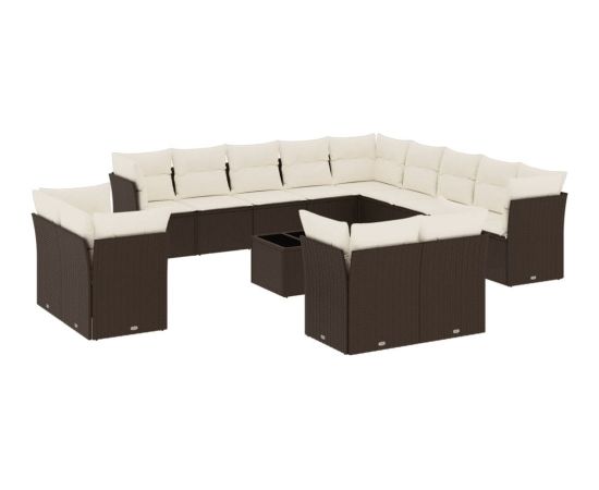 vidaXL 14-cz. zestaw mebli ogrodowych z poduszkami, brązowy polirattan Dārza mēbeļu komplekti