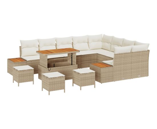 vidaXL Zestaw sof ogrodowych 13-częściowy z poduszkami Beżowy Rattan Akacja Dārza mēbeļu komplekti