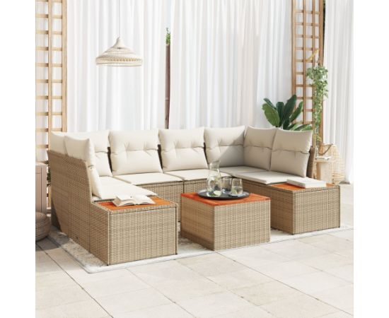 vidaXL 6-częściowy zestaw sof ogrodowych z poduszkami beżowy polirattan akacji Dārza mēbeļu komplekti