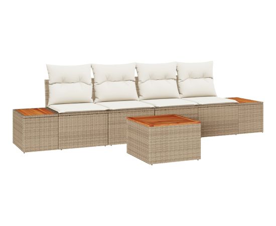 Vidaxl 5-częściowy zestaw sof ogrodowych z poduszkami beż z polirattanu akacjowego Dārza mēbeļu komplekti